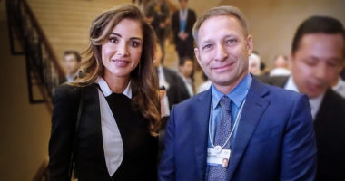 Queen Rania Al Abdullah with John Malatesta, CEO of Codewise at the World Economic Forum at the Dead Sea