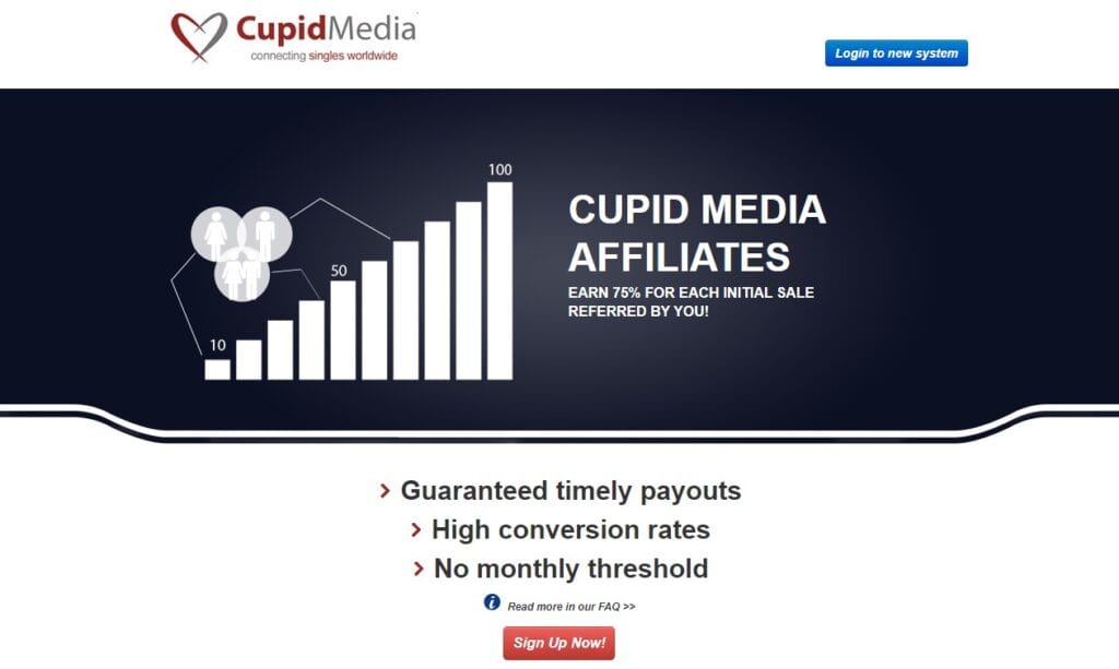 a screenshot of the cupid media affiliate program home page