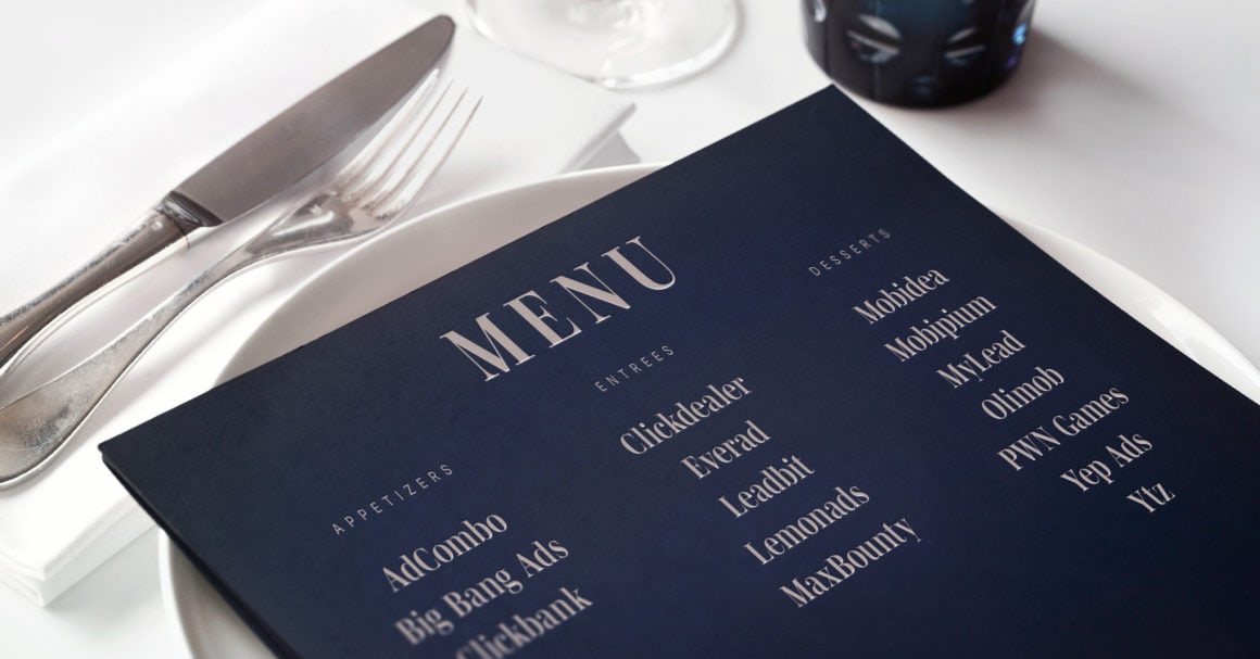 restaurant menu with names of popular affiliate networks