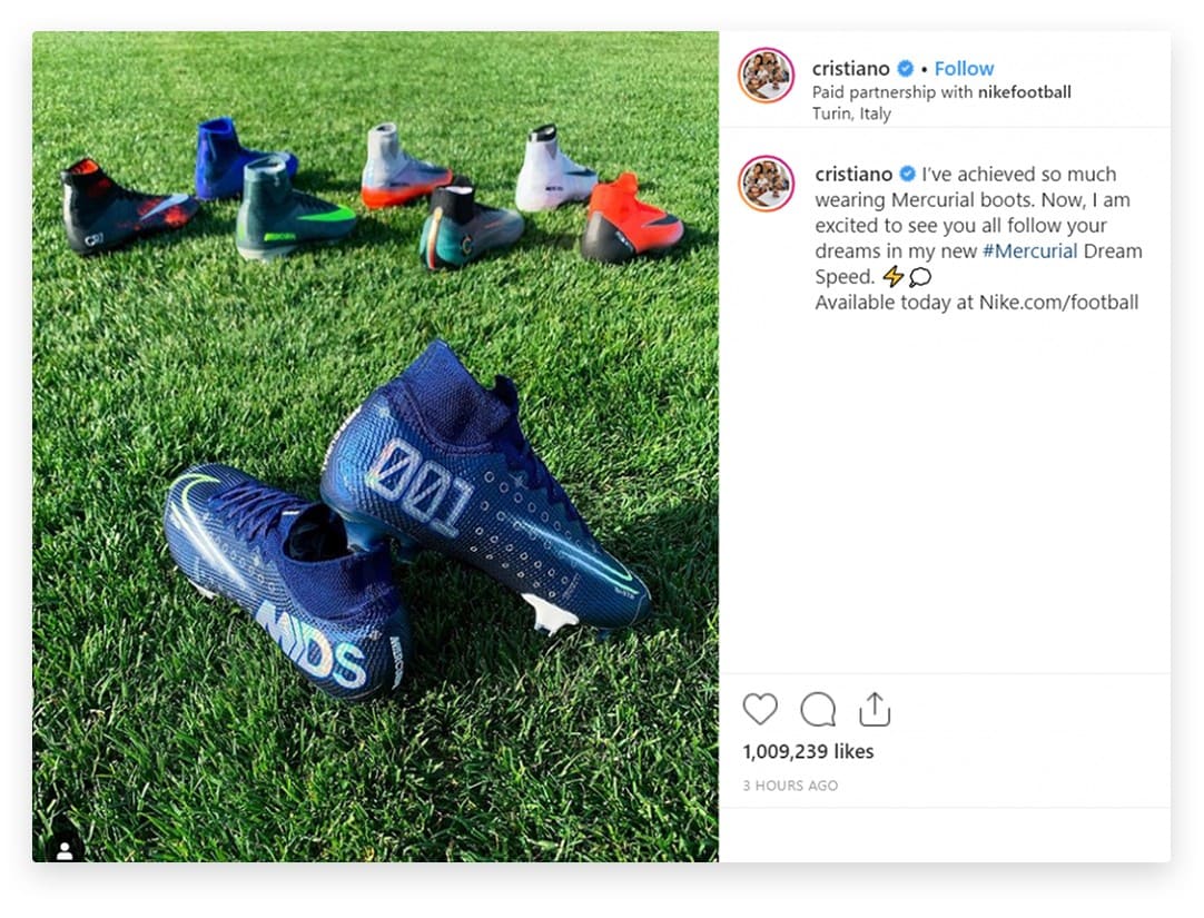 Cristiano Ronaldo Instagram influencer, Nike affiliate marketing