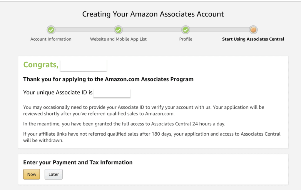 Creating your Amazon Associates account