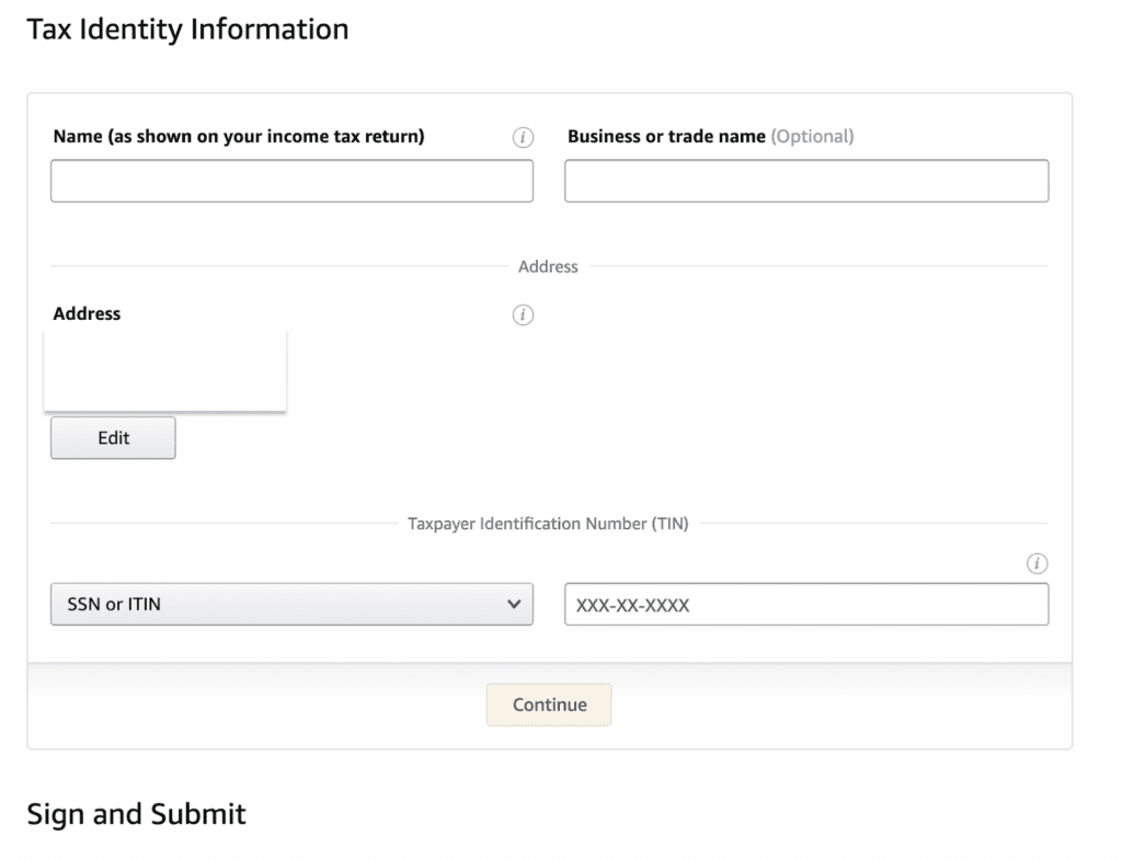 Tax identity information for your Amazon Associates account